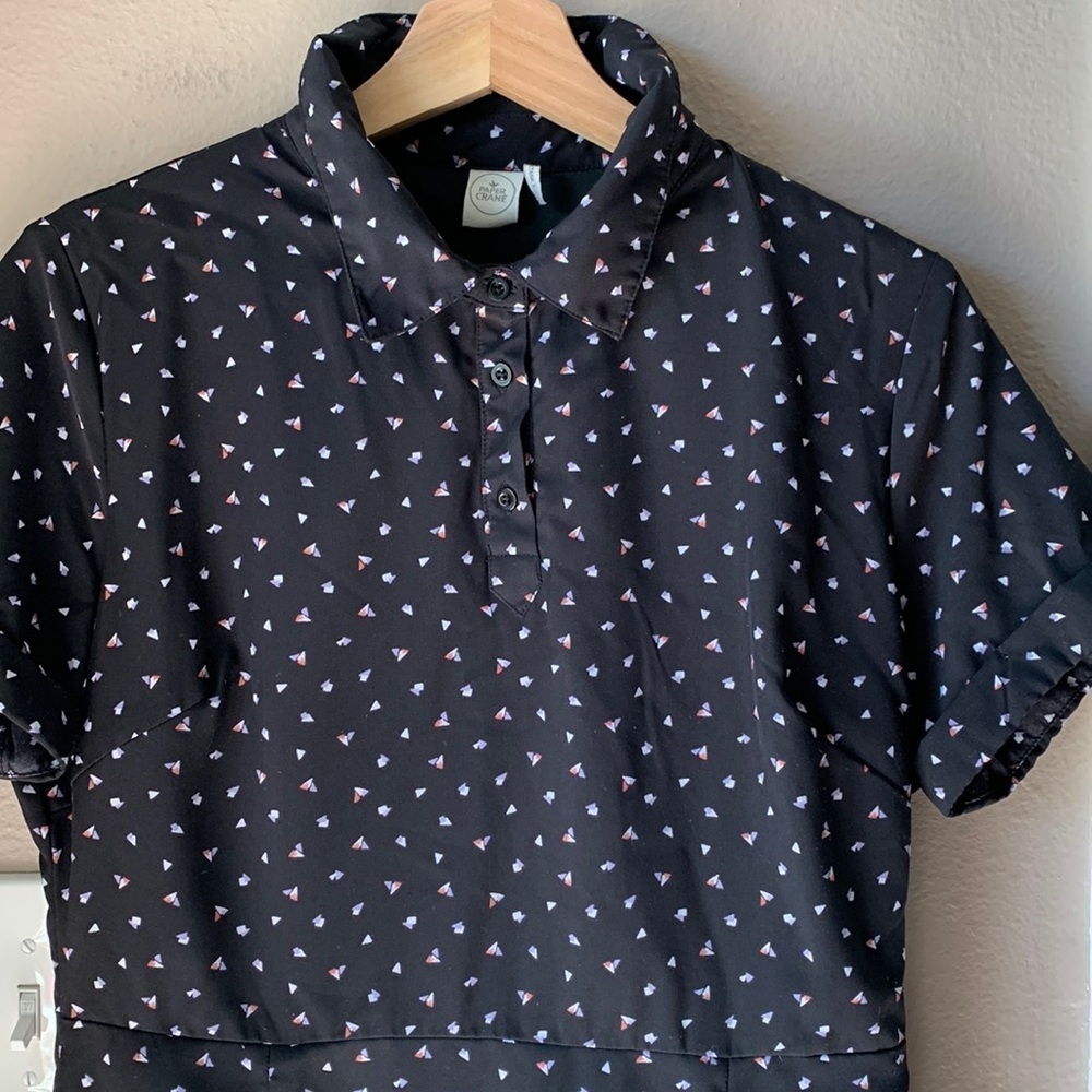 PAPER CRANE Anthropologie Black Short Sleeve Mini Dress
